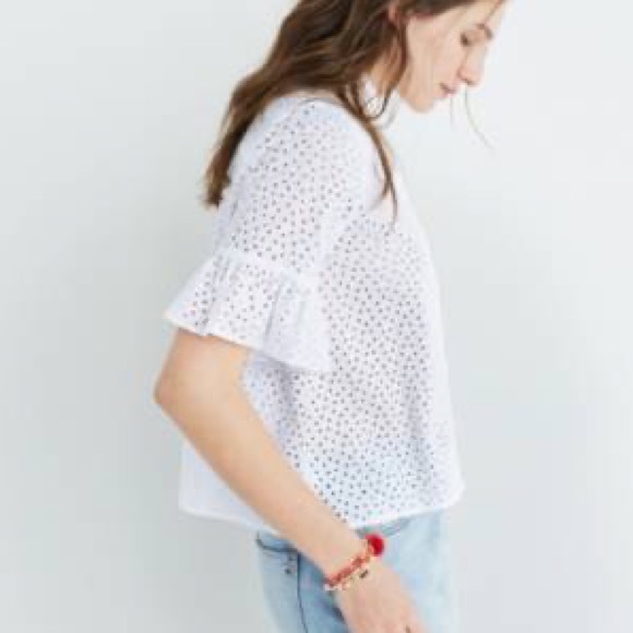 Madewell White Eyelet Lace Bell Sleeve Top Blouse - XS - Picture 14 of 14